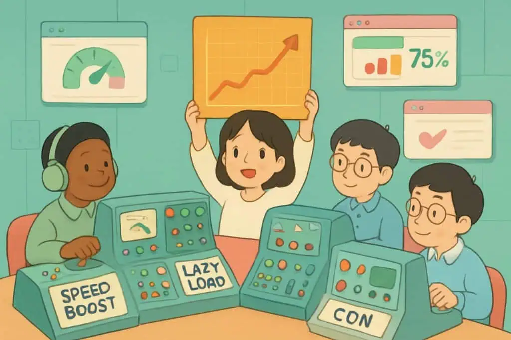Team boosting Shopify SEO speed using CDNs, lazy loading, and Core Web Vitals in 2025