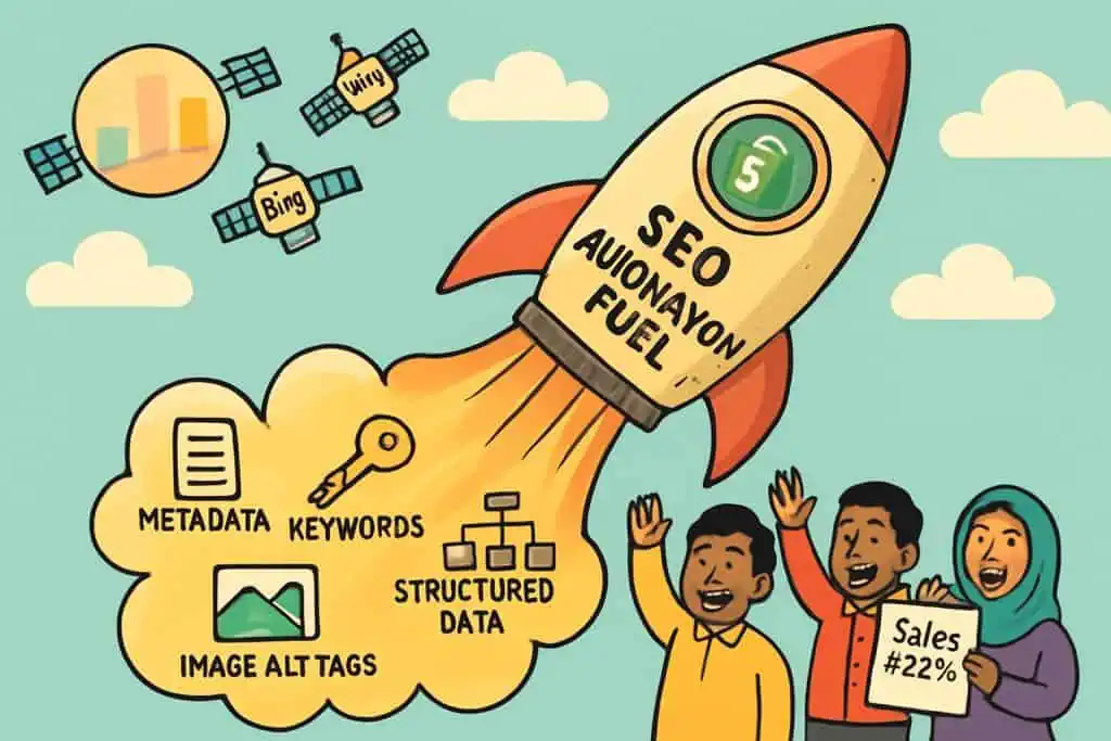 Shopify store launching with SEO automation, fueled by metadata and structured data icons