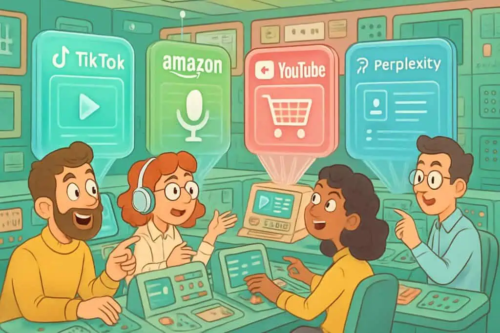 Emerging search platform 2025 : Digital marketers managing diverse search platforms in a 2025 AI-powered control room