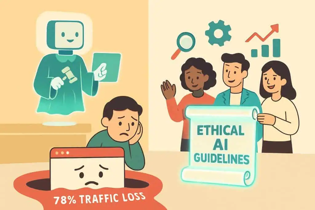 AI judge penalizes unethical SEO as ethical marketers rise with glowing content scroll