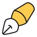 Icône de crayon jaune et noir incliné.