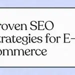 "Proven SEO Strategies for E-commerce" sur fond blanc avec bordure noire.