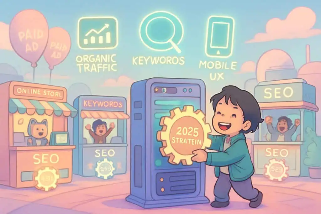 E-commerce SMEs power growth with 2025 SEO strategies in futuristic digital marketplace
