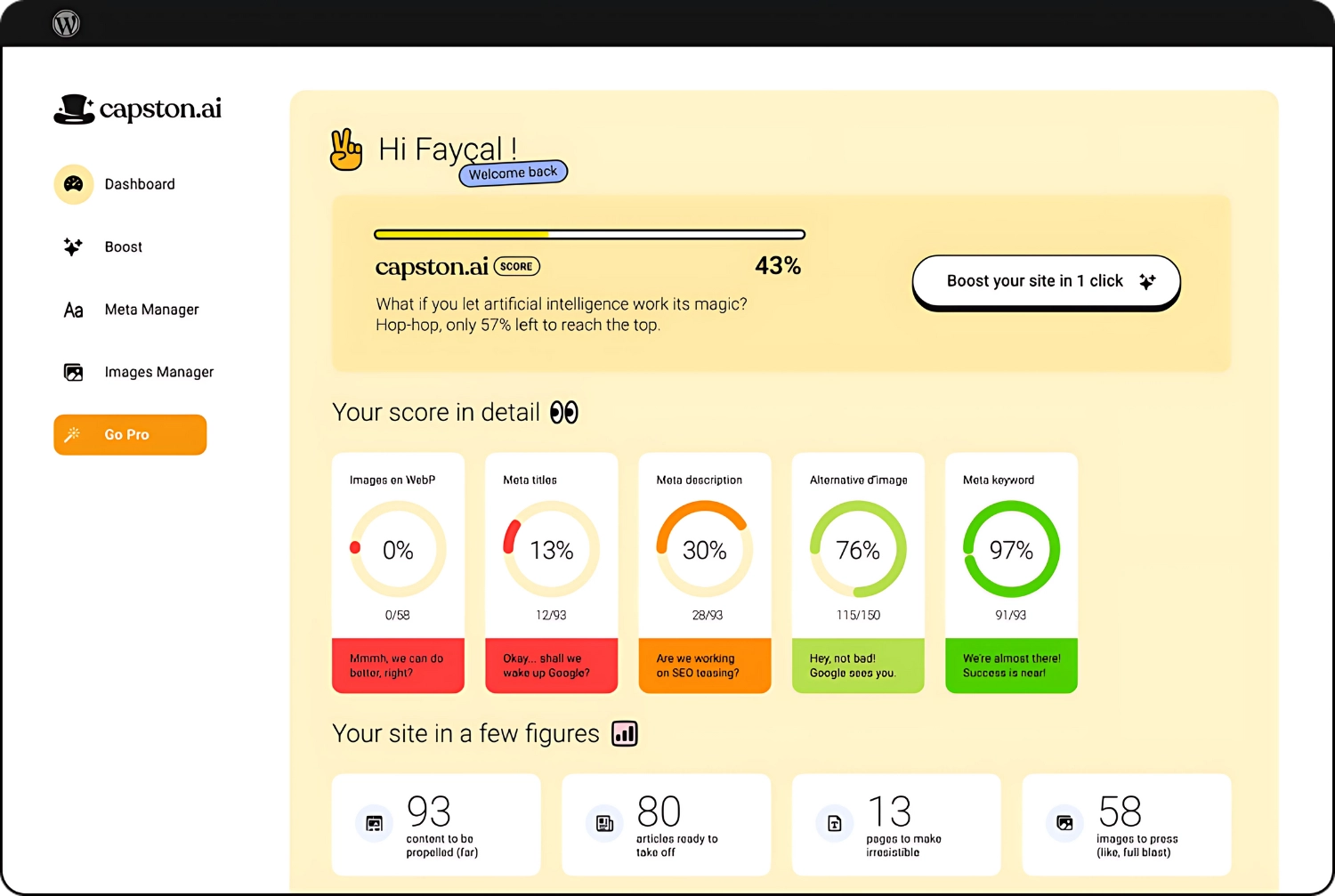 CapstonAI SEO dashboard metrics and charts infographic