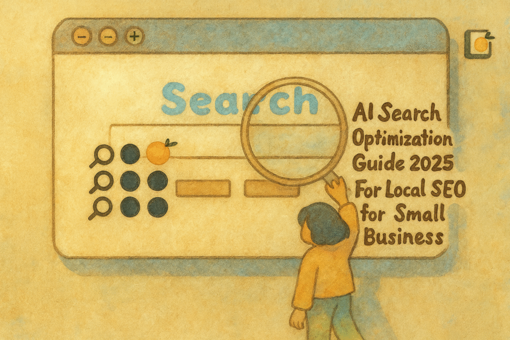 Иллюстрация, посвященная оптимизации ИИ-поиска для локального SEO, ориентированного на малый бизнес в 2025 году