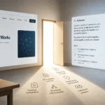 A website page leads toward AI answer panels and citation cards, illustrating how Google search visibility expands into AI results.