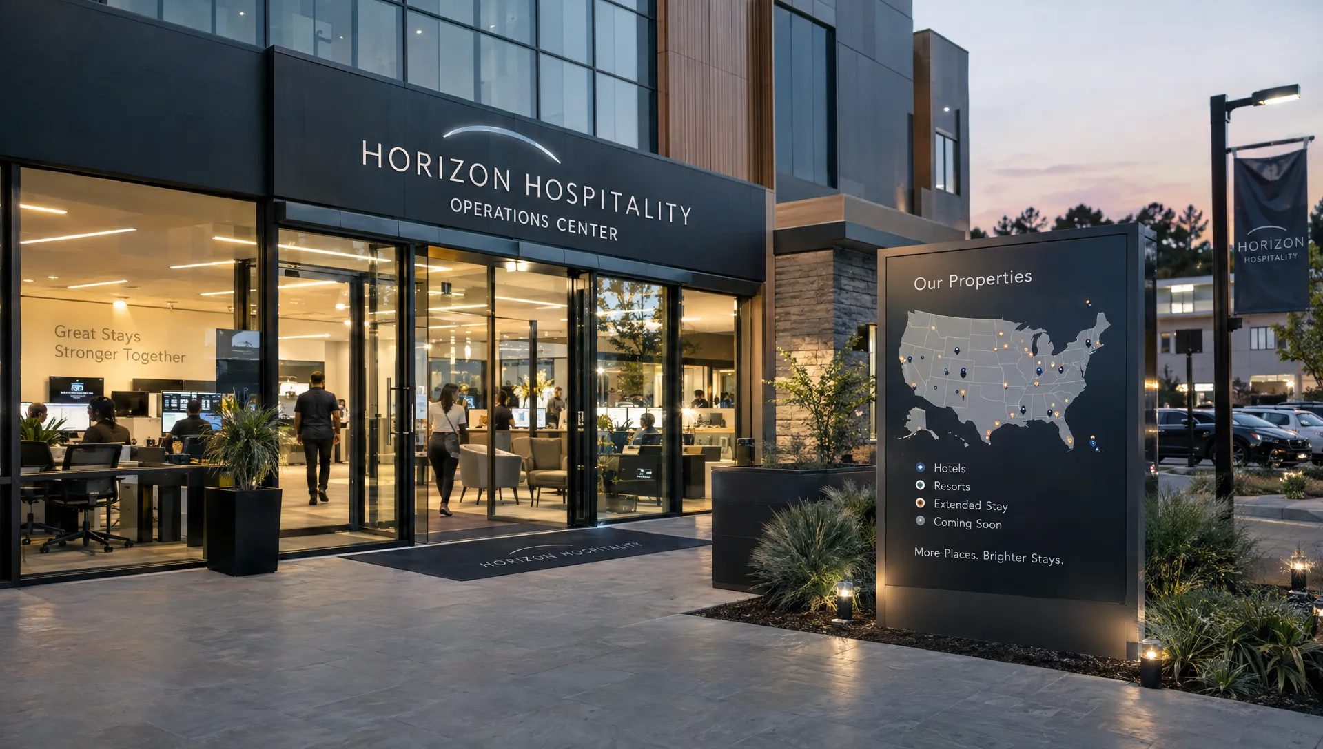 A hotel group's operations center and property directory show the real-world setting behind accurate, distinct location pages.