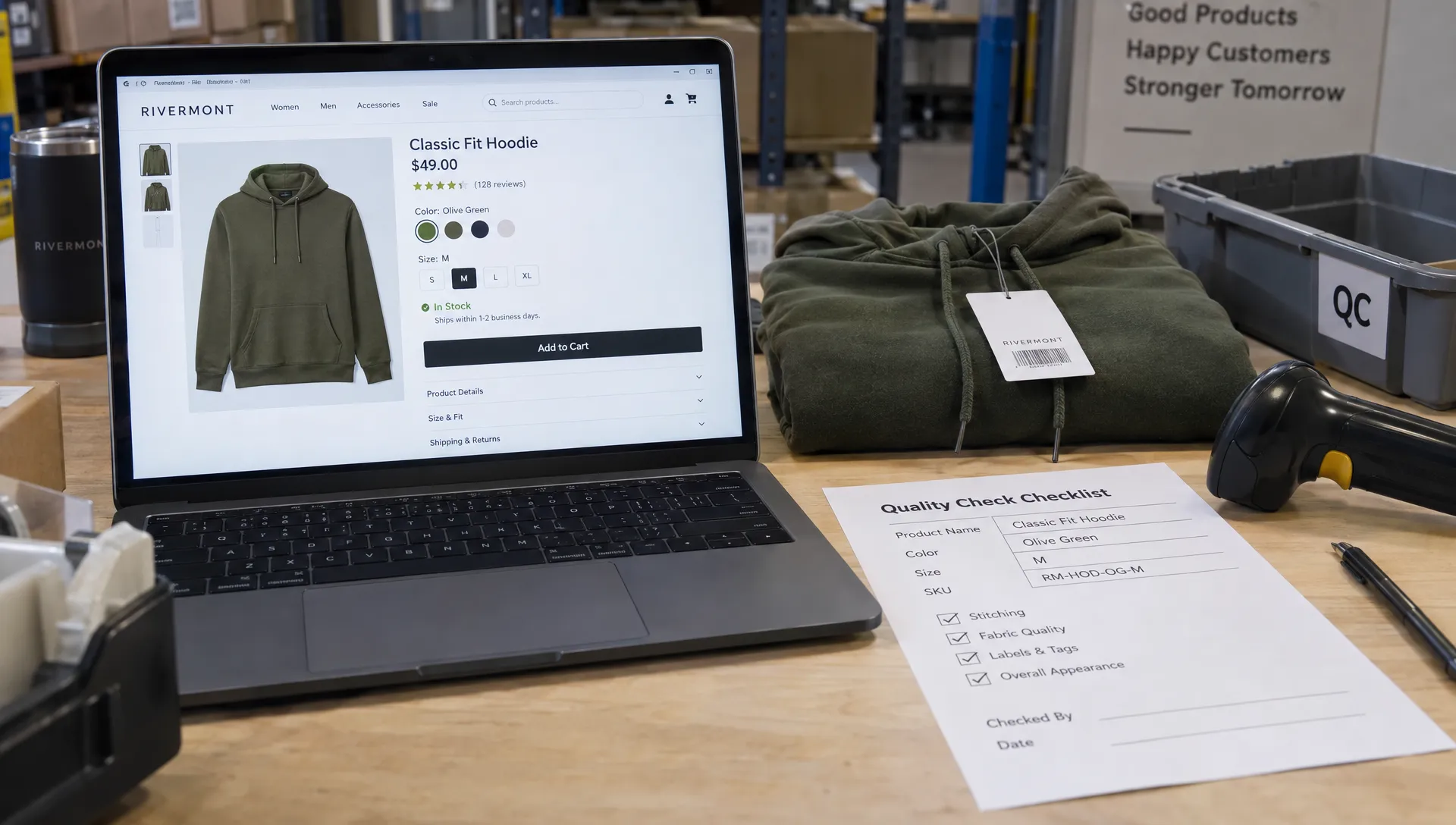 A product page and checklist show matching price, variant, and stock details during an AI search website audit.